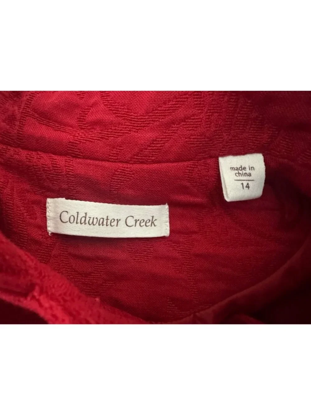 Coldwater Creek Red Jacquard Button Jacket Size 14 Blazer Pockets Coat Holiday